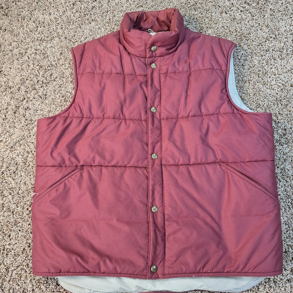 Vintage L.L. Bean Puffer Vest Burgundy Red Mens Large Grunge Pockets Snap USA